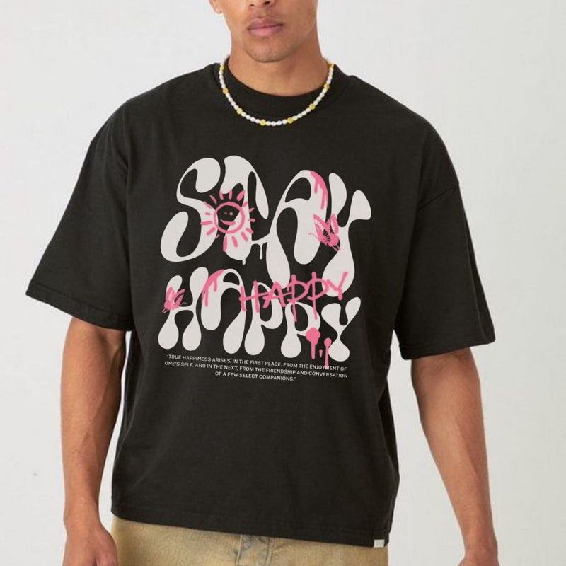 ROUND NECK | BLACK | STAY HAPPY - Teestra