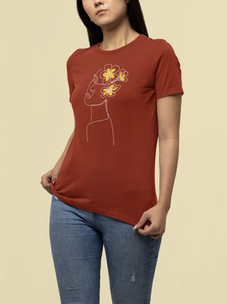 FACE FLORAL PRINTED TSHIRT - RUST