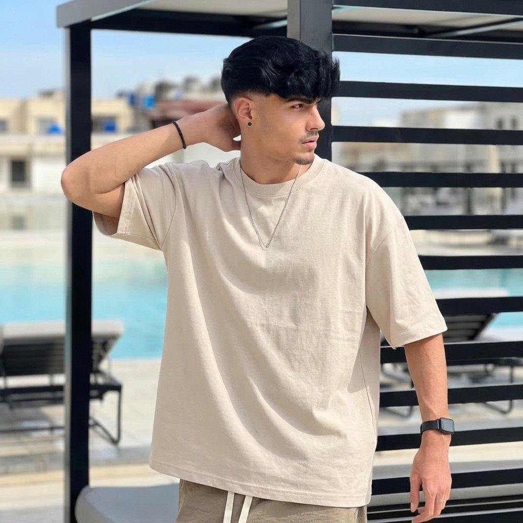 Heavy Gauge Oversized Beige Solid T-Shirt | 240 GSM Thick Cotton