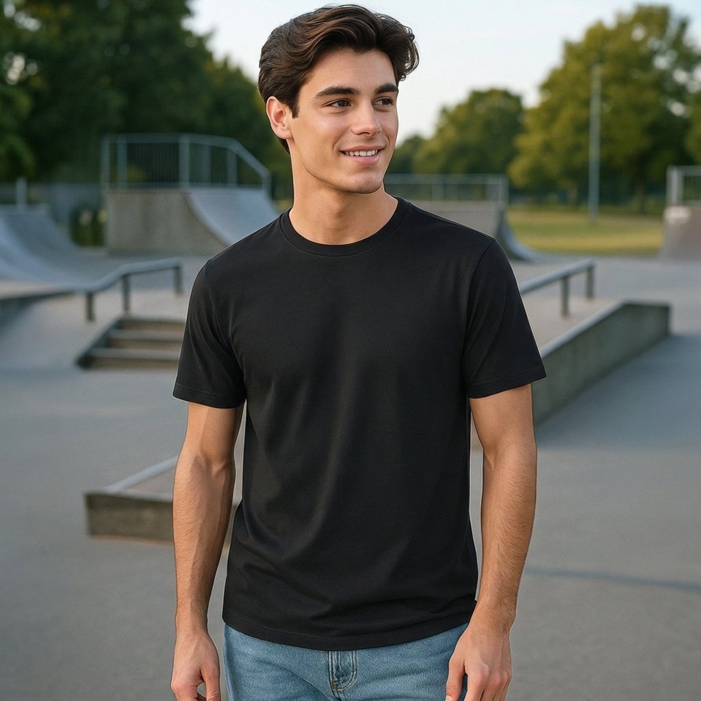 Black Plain Round Neck Tshirt - Teestra