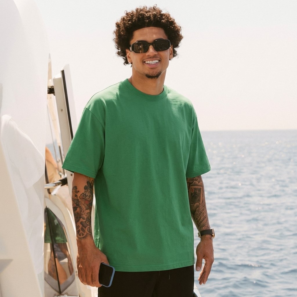 Heavy Gauge Oversized Green  Solid T-Shirt | 240 GSM Thick Cotton