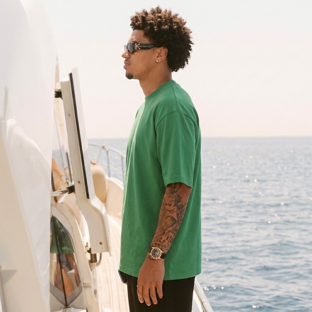 Heavy Gauge Oversized Green  Solid T-Shirt | 240 GSM Thick Cotton