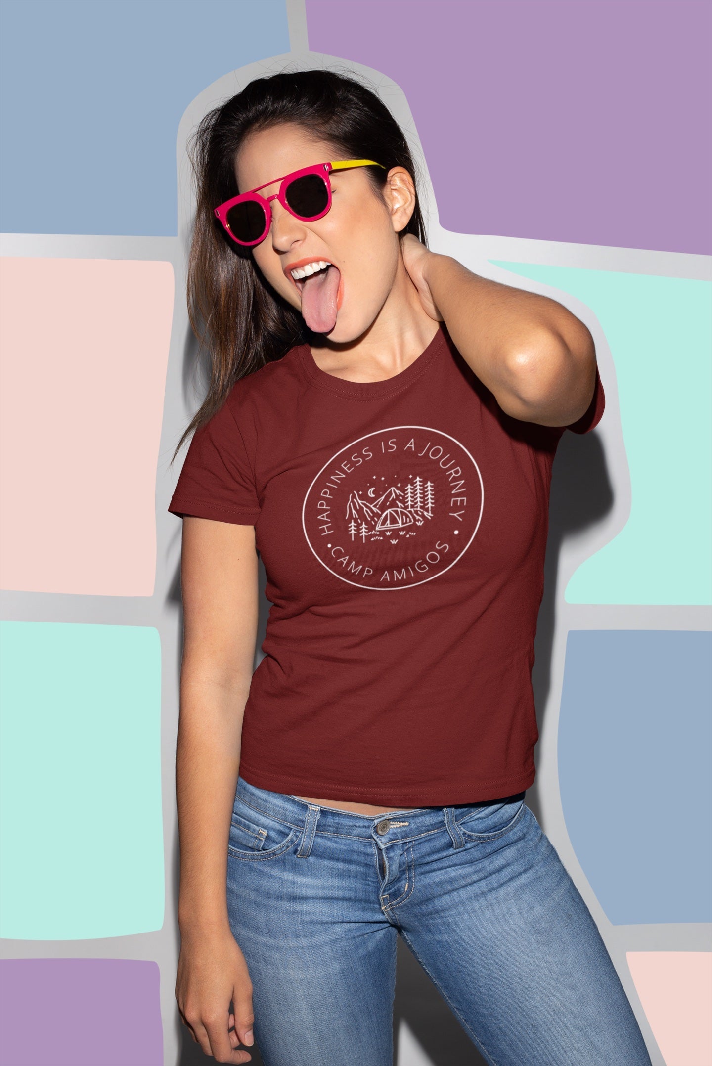 HAPPINESS IS A JOURNEY PRINTED TSHIRT - MAROON - Teestra