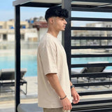 Heavy Gauge Oversized Beige Solid T-Shirt | 240 GSM Thick Cotton - Teestra