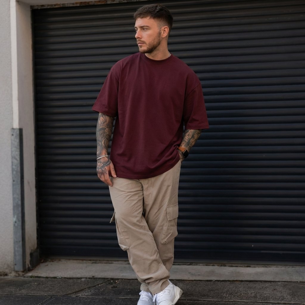 Heavy Gauge Oversized Burgundy Solid T-Shirt | 240 GSM Thick Cotton - Teestra