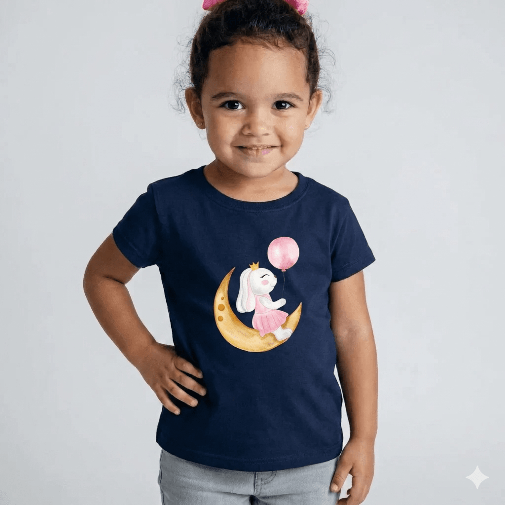 Navy Cotton T-Shirt for Girls - Soft & Trendy Tees for Kids - Teestra