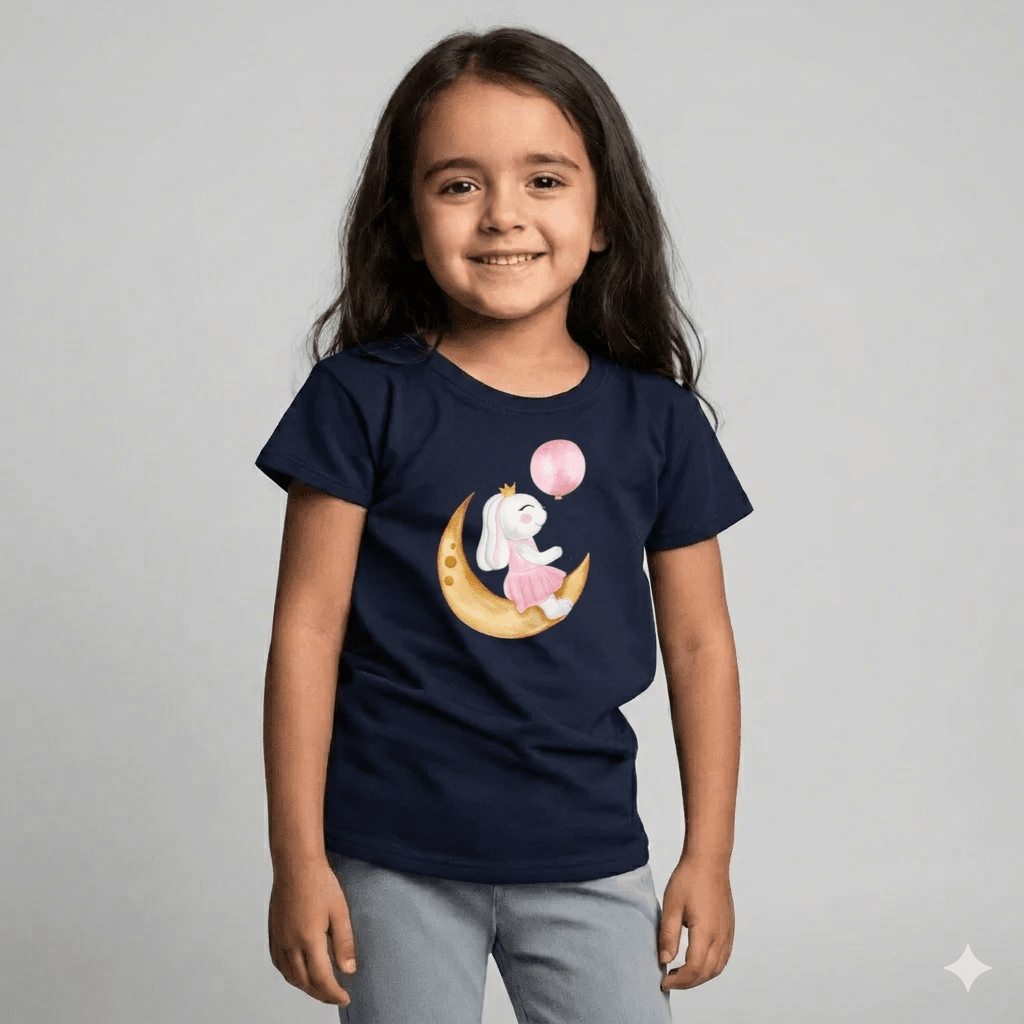 Navy Cotton T-Shirt for Girls - Soft & Trendy Tees for Kids - Teestra
