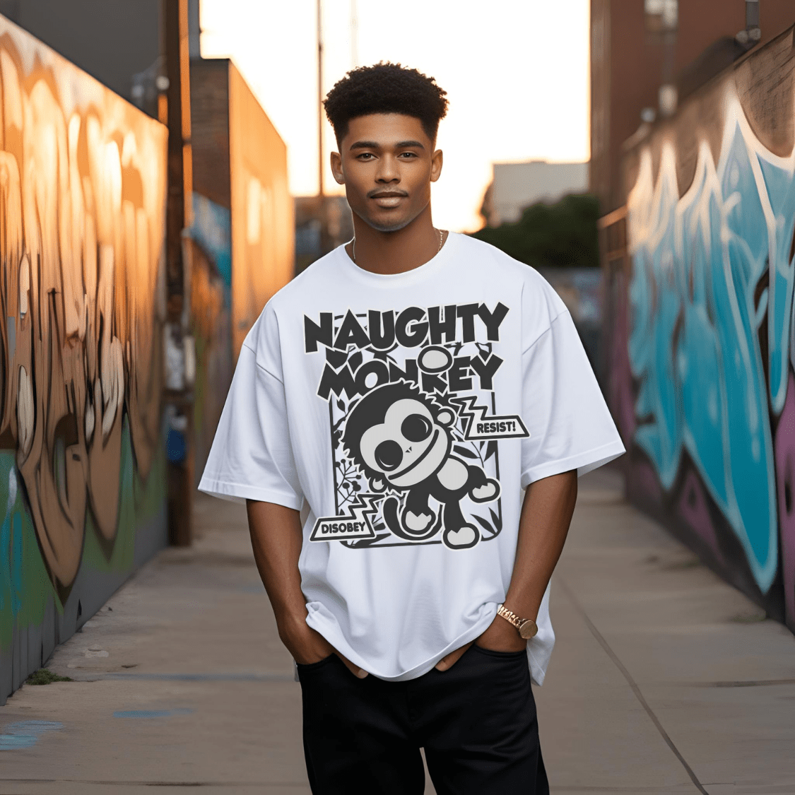 Oversized Tee | 180G | Men | Naughty | White - Teestra