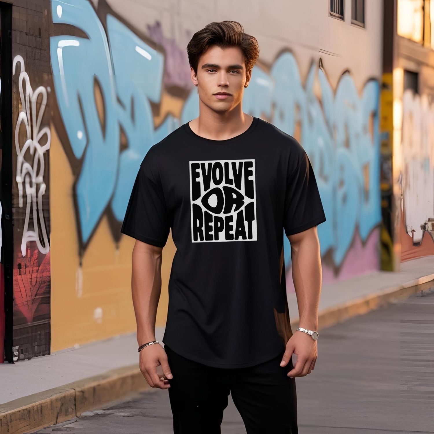 ROUND NECK | BLACK | EVOLVE OR REPEAT - Teestra