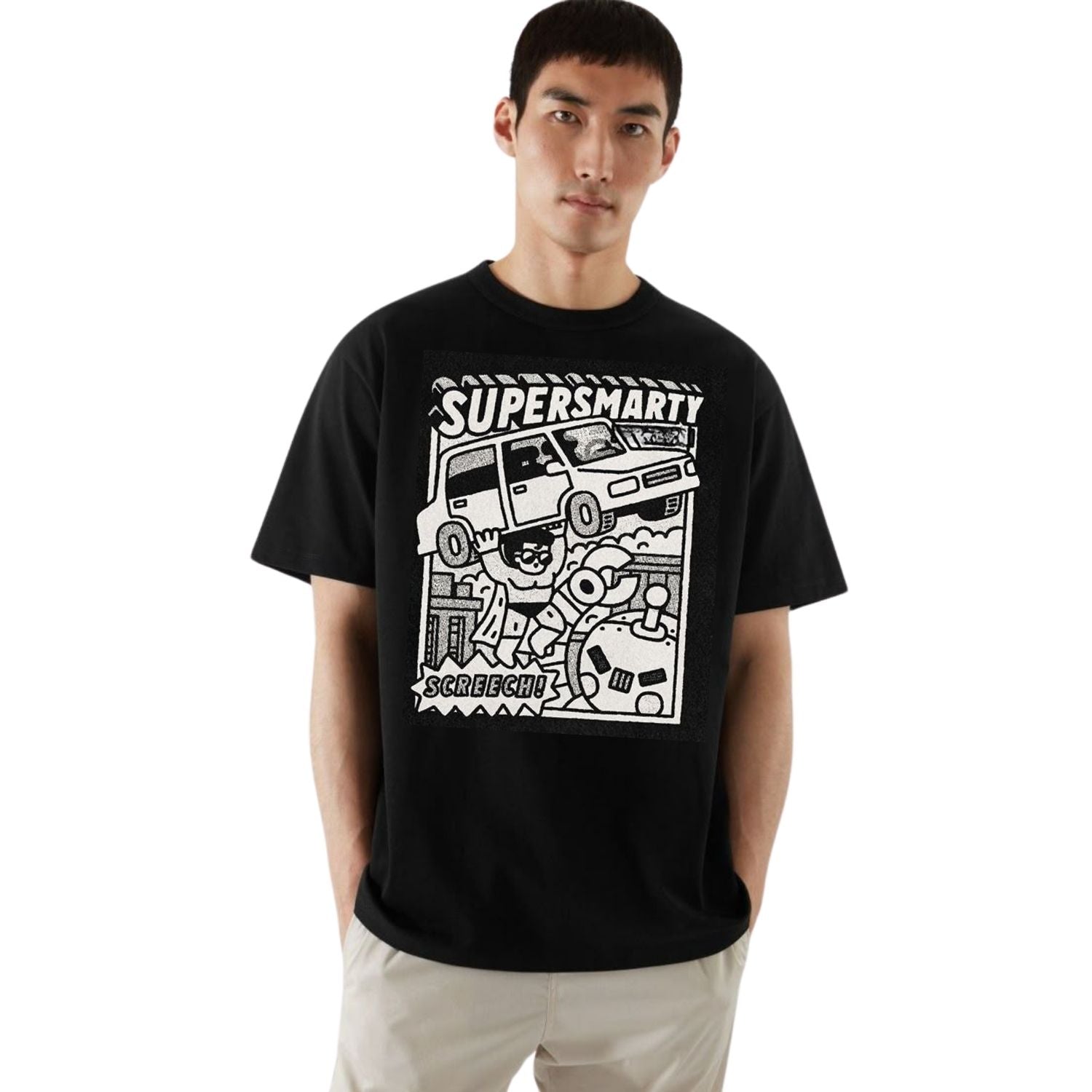 ROUND NECK | BLACK | SUPER SMARTY - Teestra