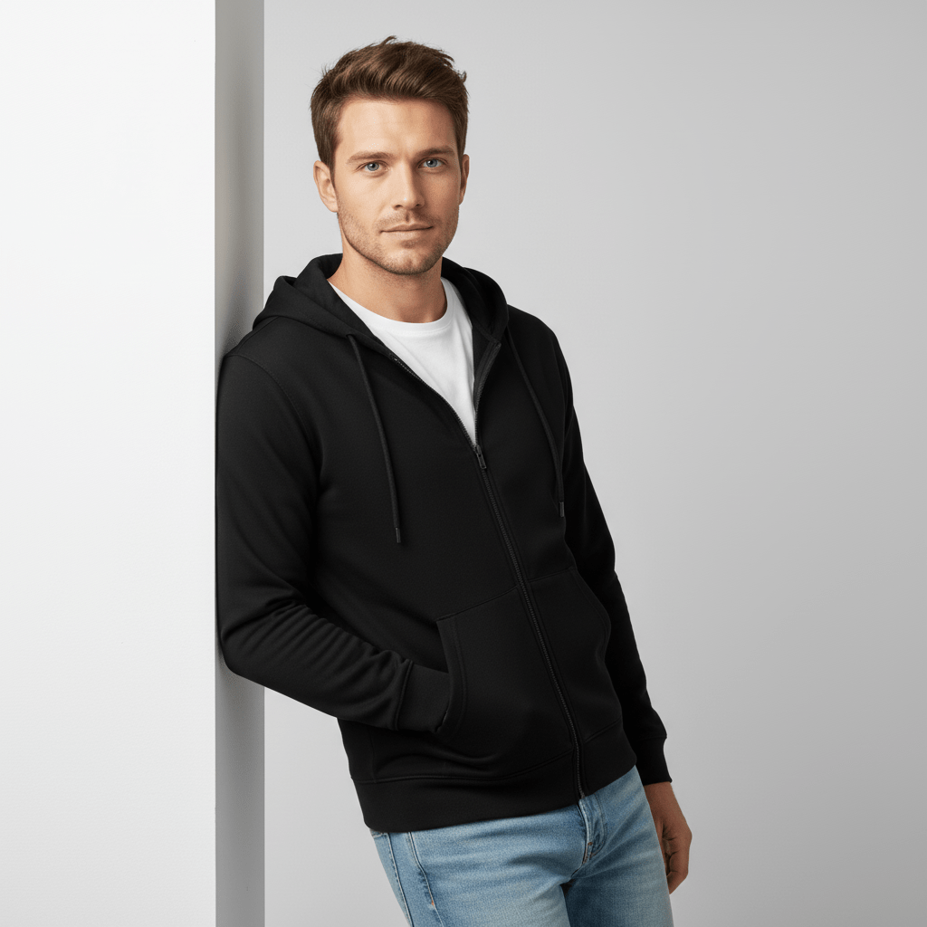 Zippered Hoodie | Black - Teestra