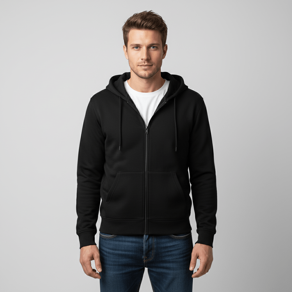 Zippered Hoodie | Black - Teestra