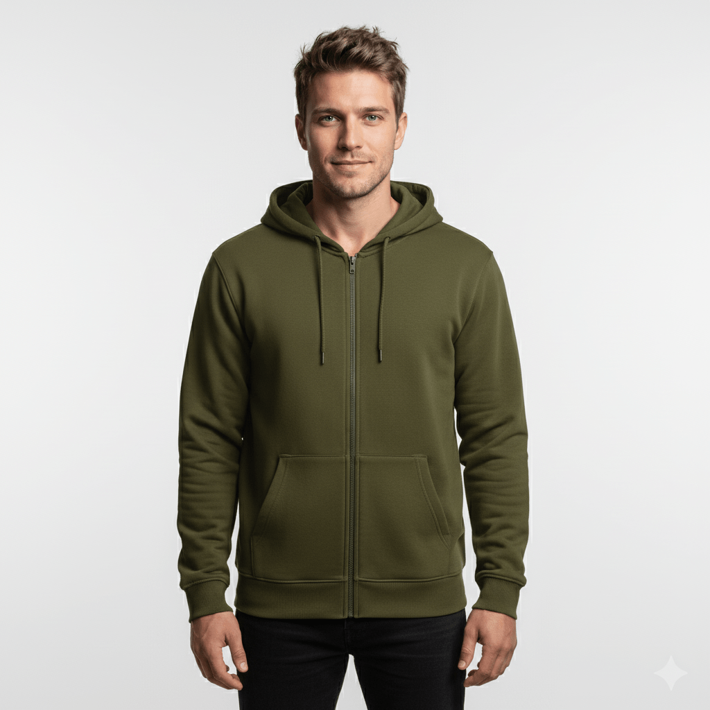 Zippered Hoodie | Olive - Teestra