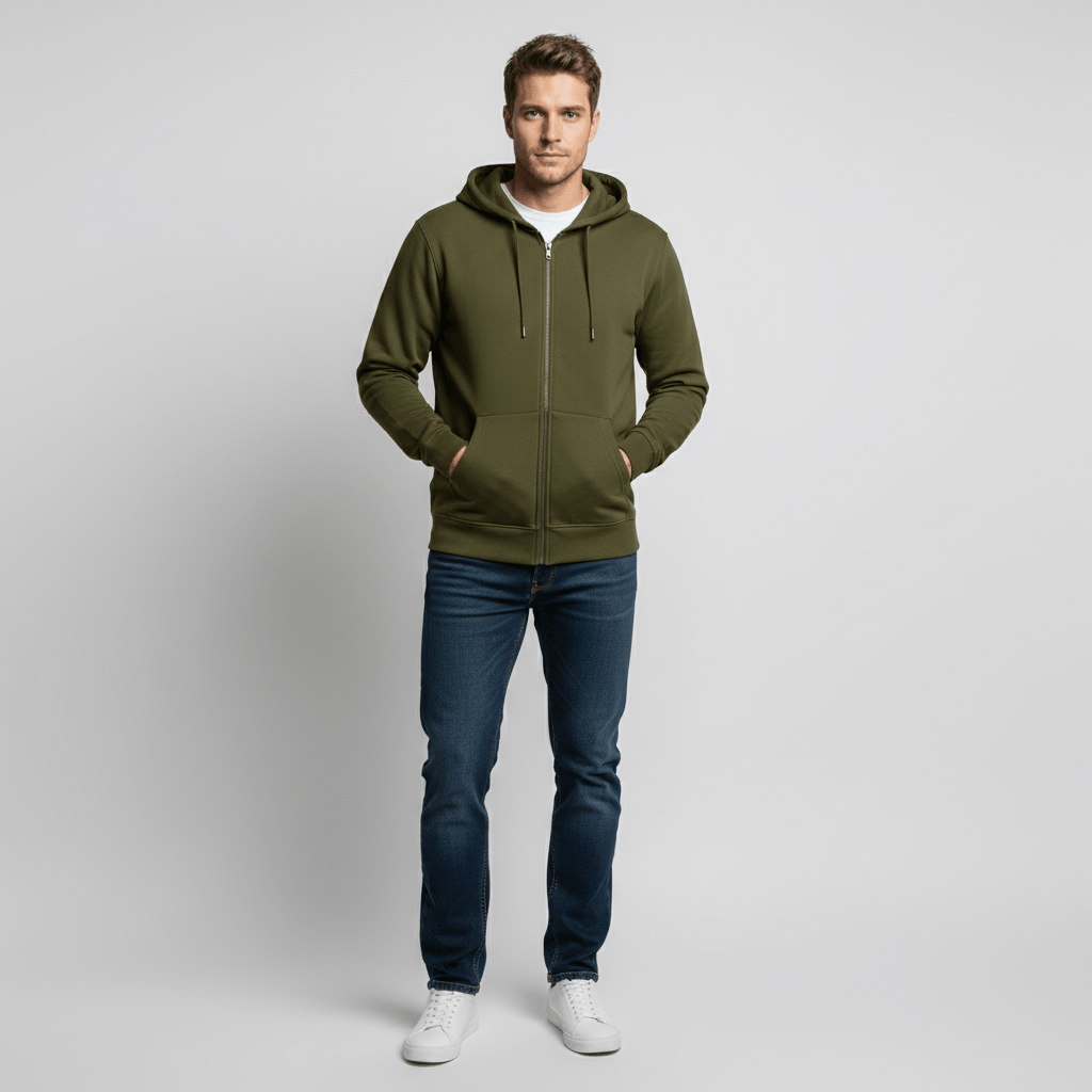 Zippered Hoodie | Olive - Teestra