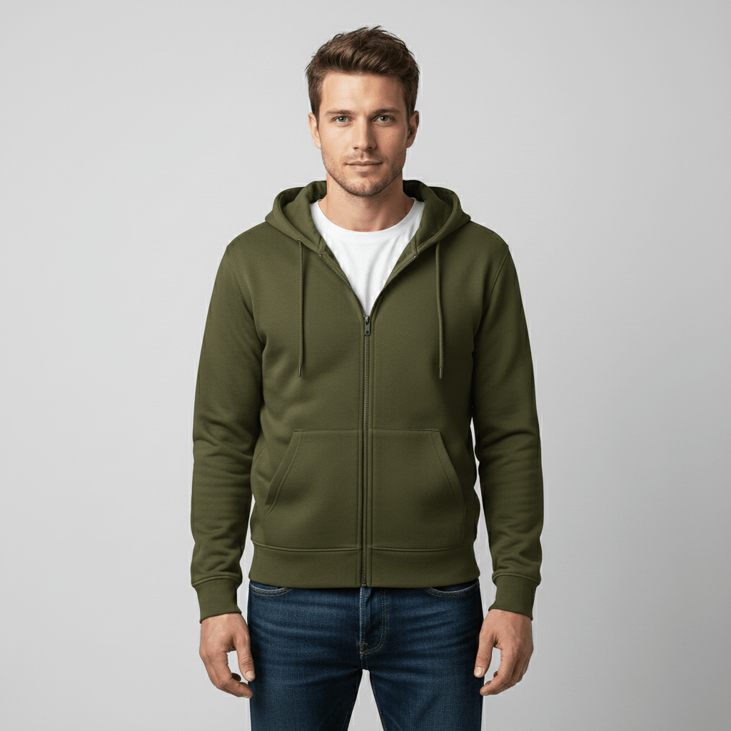 Zippered Hoodie | Olive - Teestra