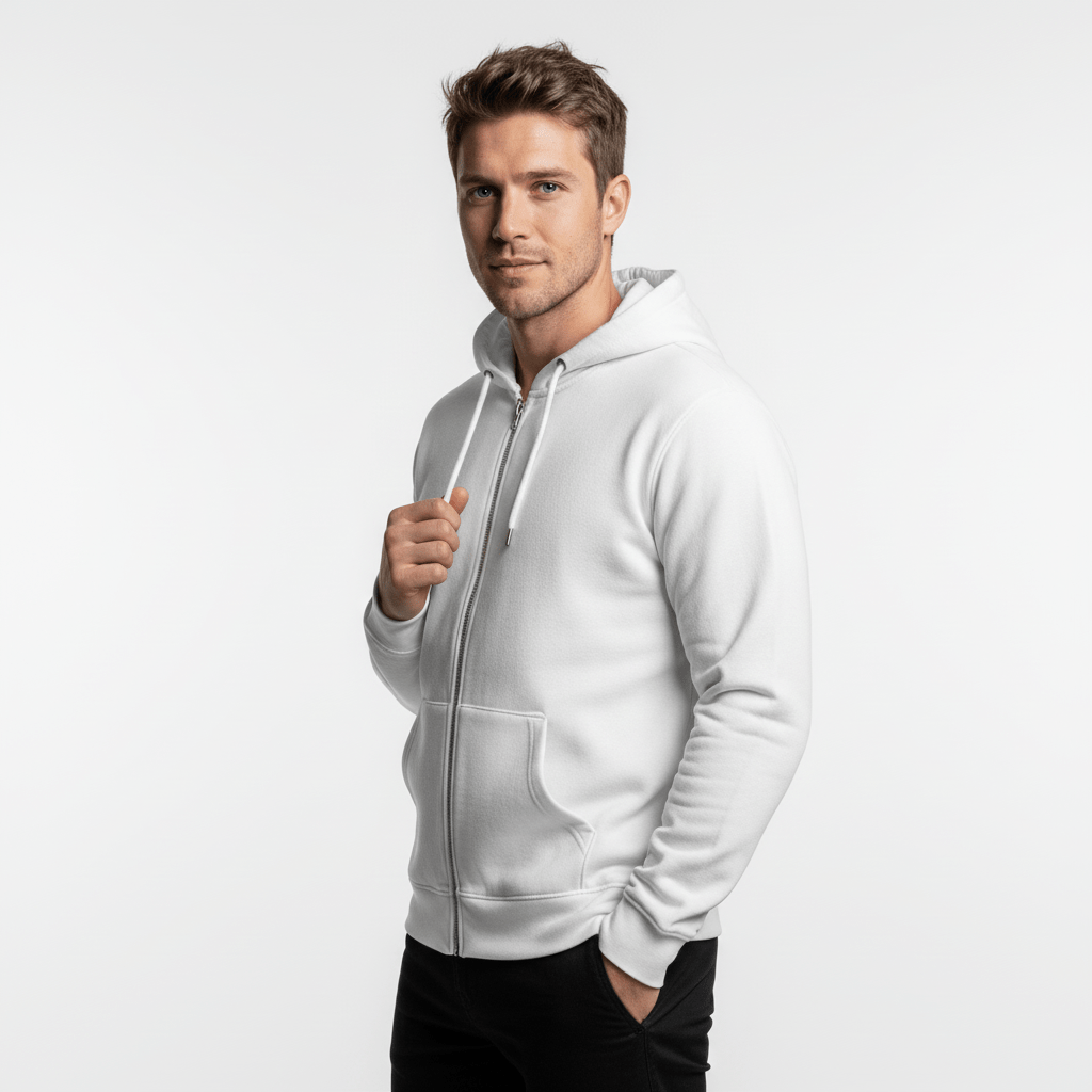Zippered Hoodie | White - Teestra