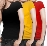 Women's round neck Black/Mustard/Red Value Pack - Teestra