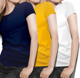 Women's round neck Navy/Mustard/White Value pack - Teestra