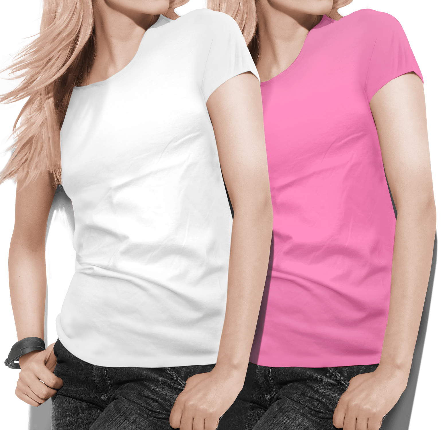 Women's round neck White/L.Pink Value pack - Teestra