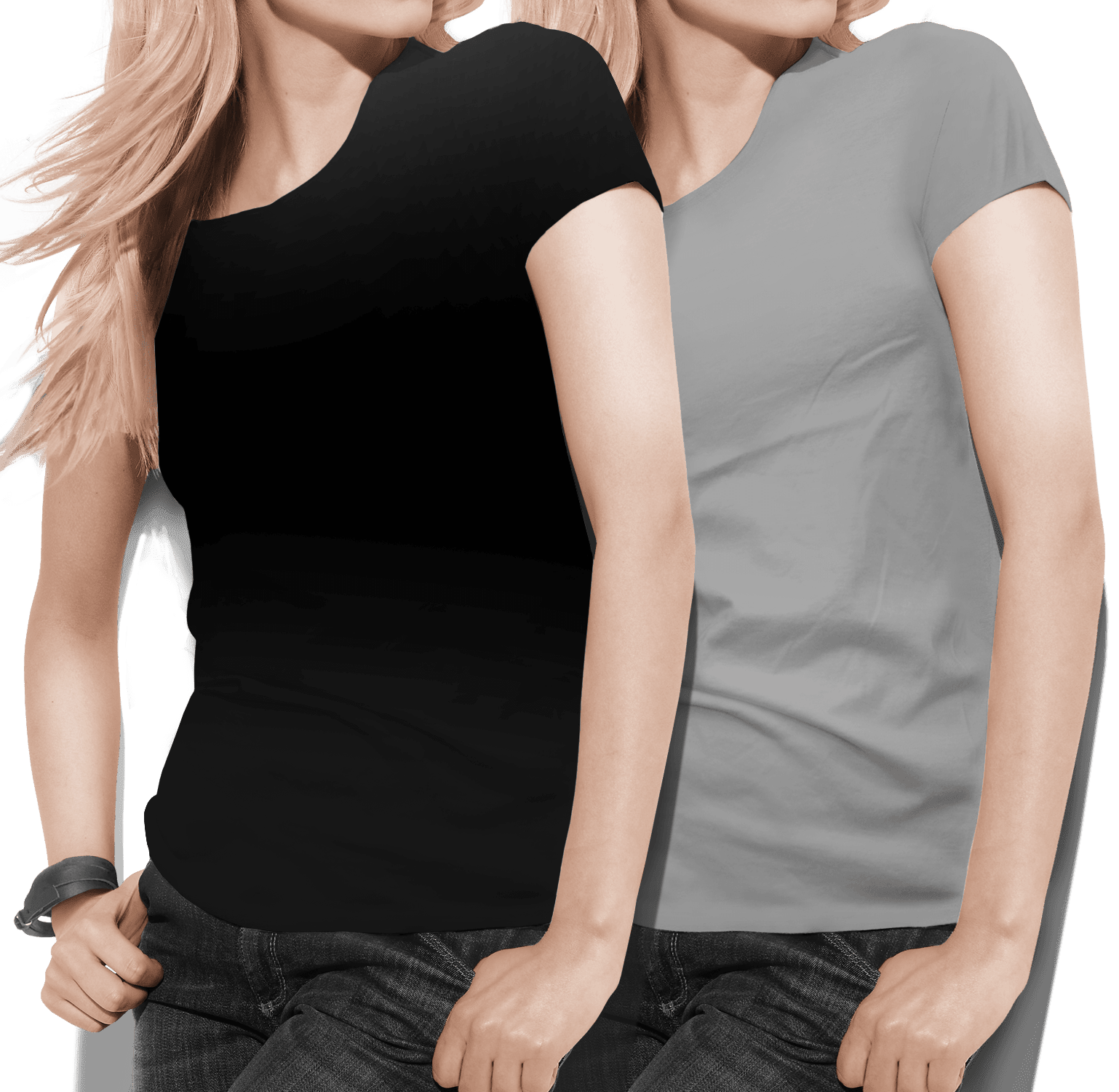 Women's round neck Black/Grey Value Pack - Teestra