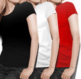 Women's round neck Black/White/Red Value pack - Teestra