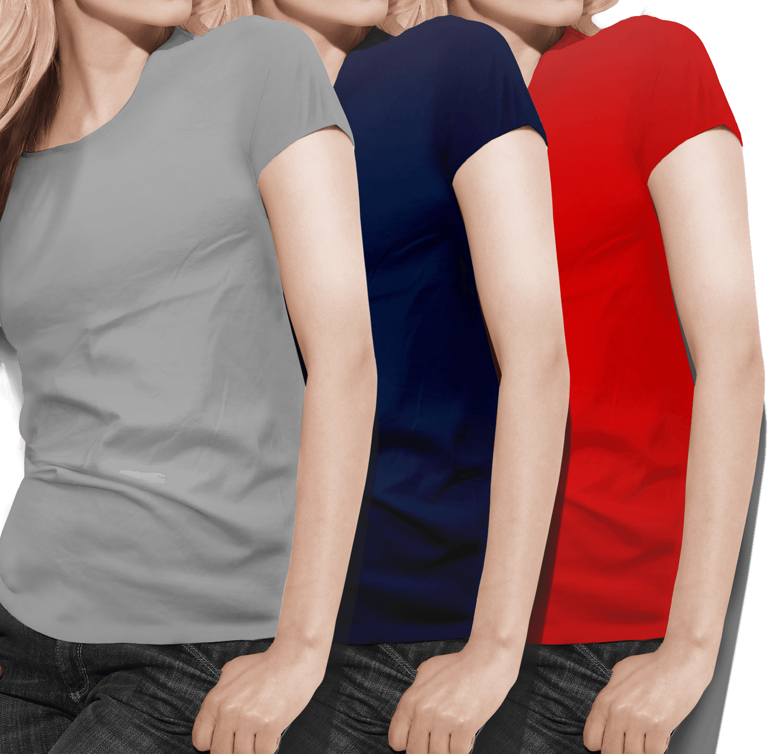Women's round neck Grey/Navy/Red Value pack - Teestra