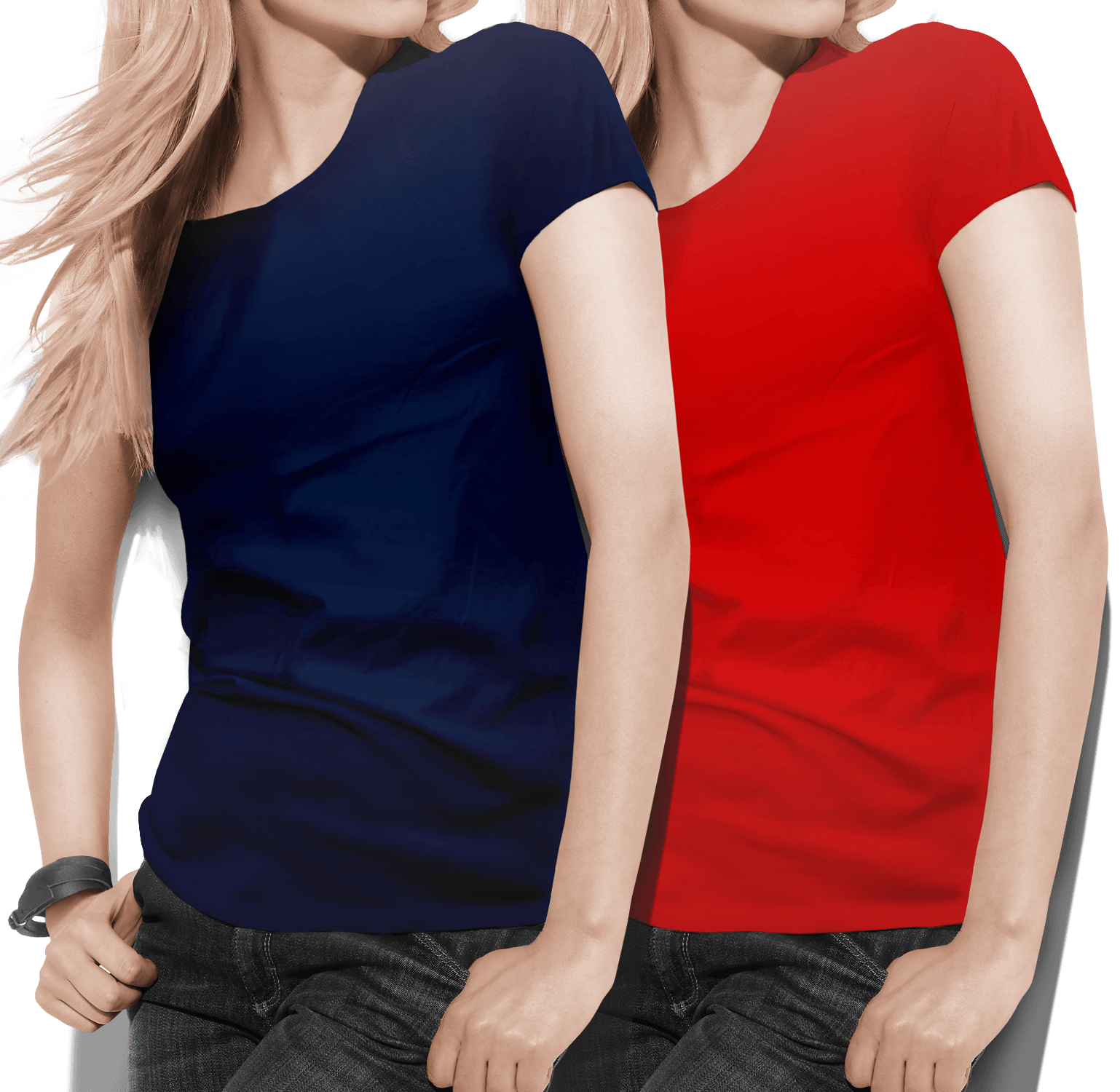 Women's round neck Navy/Red Value pack - Teestra